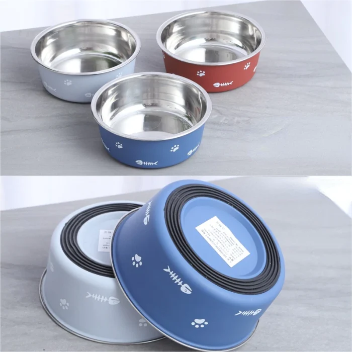 Dog Bowl Double Thicken Dog Cat Bowls Floor Suction, Pets Bowls INK83638