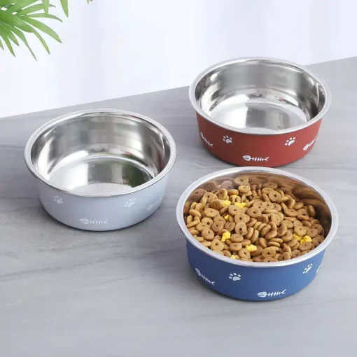 Dog Bowl Double Thicken Dog Cat Bowls Floor Suction, Pets Bowls INK83638