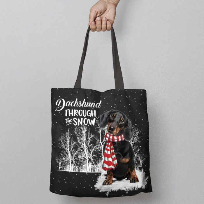 Tote Bag Dog Dachshund Through The Snow Christmas | Tote Bag Pets