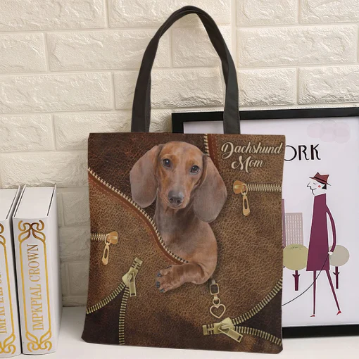 Tote Bag Dog Dachshund Mom Leather Style Leather Style Christmas | Tote Bag Pets