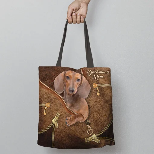 Tote Bag Dog Dachshund Mom Leather Style Leather Style Christmas | Tote Bag Pets