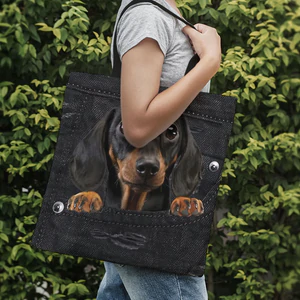 Tote Bag Dachshund In The Black Pocket Denim Style | Tote Bag Pets