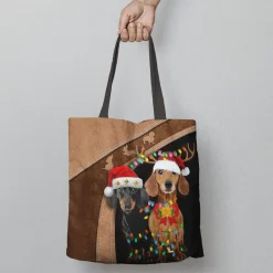Tote Bag Dog Dachshund Christmas Leather Style | Tote Bag Pets