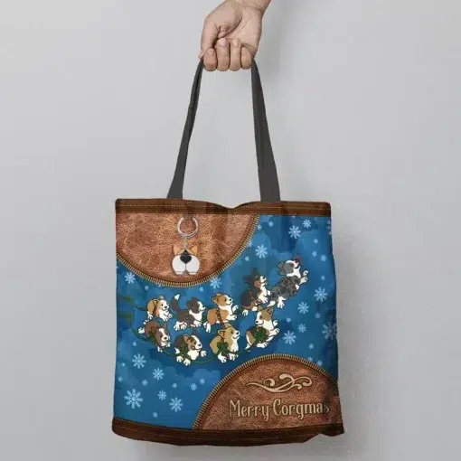Tote Bag Dog Corgi Merry Corgmas Leather Style Christmas | Tote Bag Pets