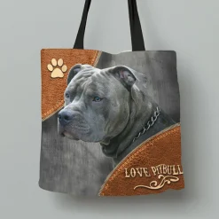 Tote Bag Dog Pitbull Lover Leather Style | Tote Bag Pets