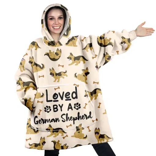 Sherpa Hoodie Blanket GSH Loved By A German Shepherd | Blanket Hoodie