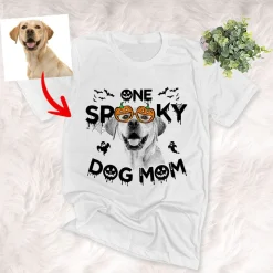 Custom Dog T Shirt Super Cute One Spooky Dog Mom Custom Dog Portrait Halloween Shirt