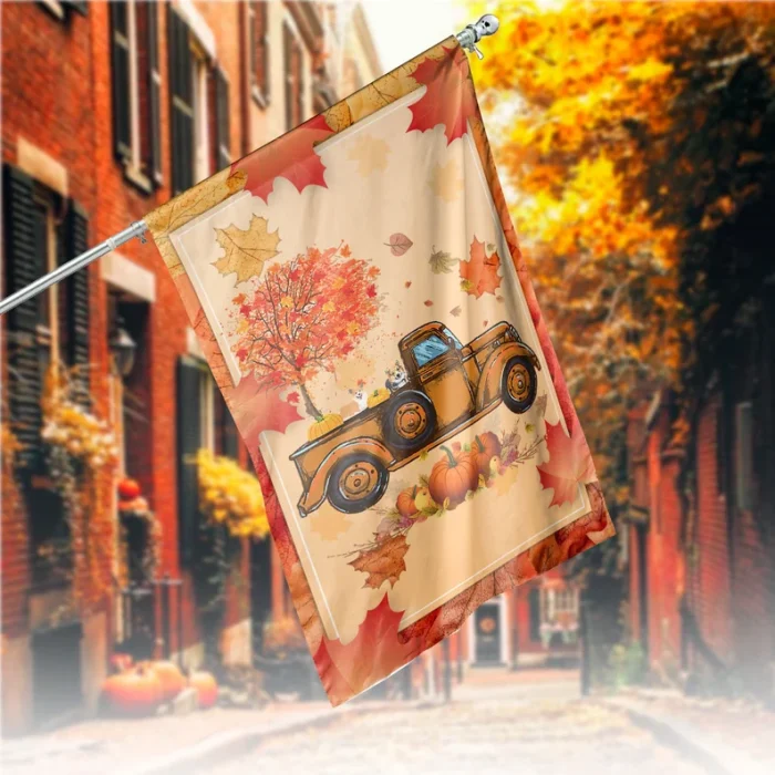 Dog Garden Flag Corgi Pumpkins Truck Autumn Leaf Garden Flag, Fall thanksgiving House Flag