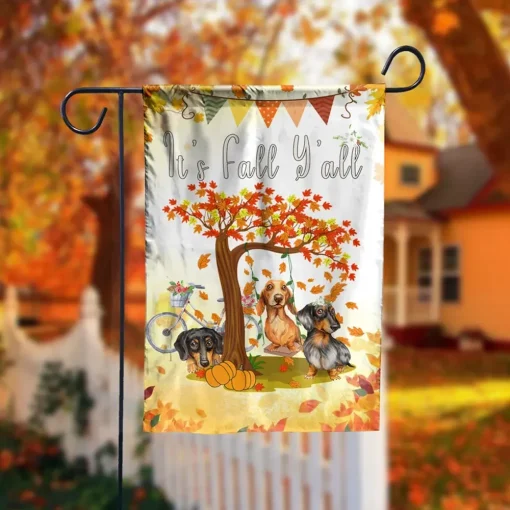 Dog Garden Flag Dachshund Pumpkin Flag, Its Fall Yall Flag, Thanksgiving Garden Flag Pumpkin Double Sided