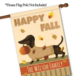 Dog Garden Flag Fall, Happy Fall Sweater Dachshund Personalized