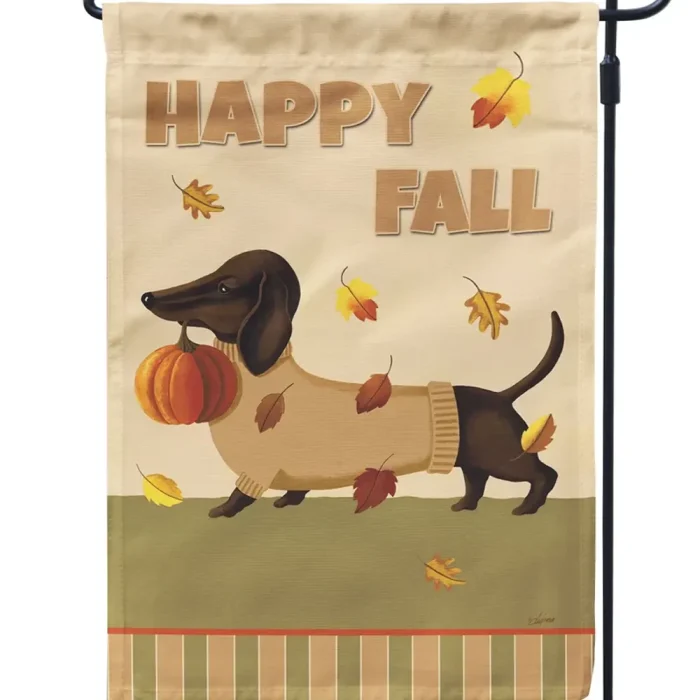 Dog Garden Flag Fall, Happy Fall Sweater Dachshund Personalized