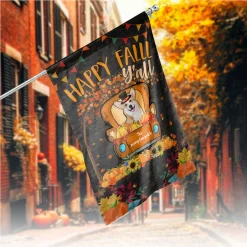 Inkpawarts.com Dog Garden Flag Happy Fall Y'all Corgi Garden Flag, Dog On Truck Pumpkin Fall Autumn Flag
