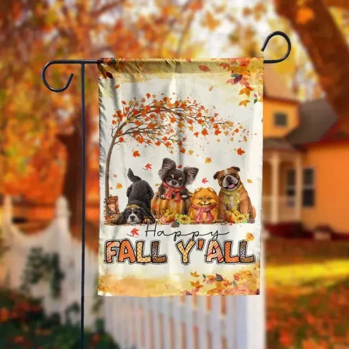 Dog Garden Flag Happy Fall Y'all Season Thanksgiving Halloween Dog Flag, Dog Autumn Flag, Happy Fall Y'all Flag, Seasonal Garden Flag, Pumpkins Farmhouse