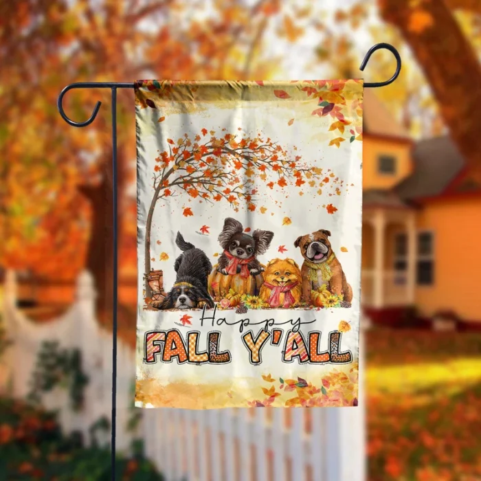 Dog Garden Flag Happy Fall Y'all Season Thanksgiving Halloween Dog Flag, Dog Autumn Flag, Happy Fall Y'all Flag, Seasonal Garden Flag, Pumpkins Farmhouse