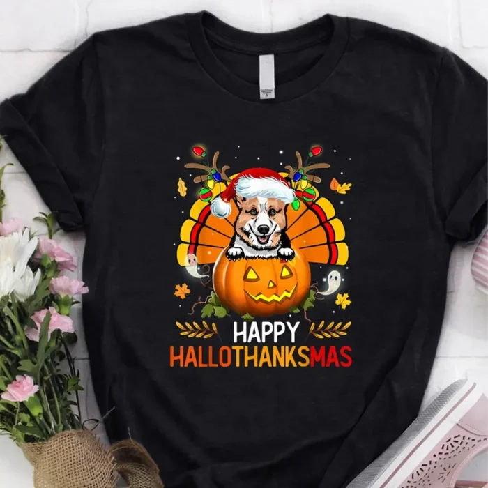 Dog T Shirt Corgi Thanksgiving Shirt Christmas Shirt, Halloween Shirt