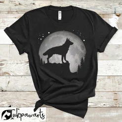 Dog T Shirt Cute Beautiful German Shepherd Dog Silhouette Moon