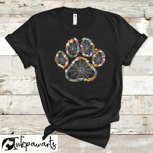 Dog T Shirt Paw Print Halloween Dog Candy Pumpkin Ghost