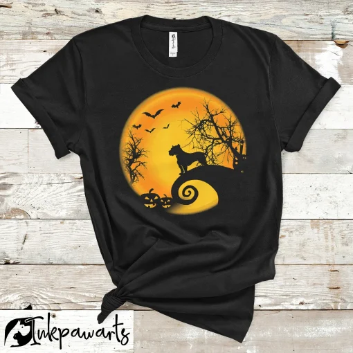 Dog T Shirt Pitbull Dog And Moon Funny Halloween Costume