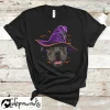 Dog T Shirt Pitbull Dog Witch Hat Happy Halloween