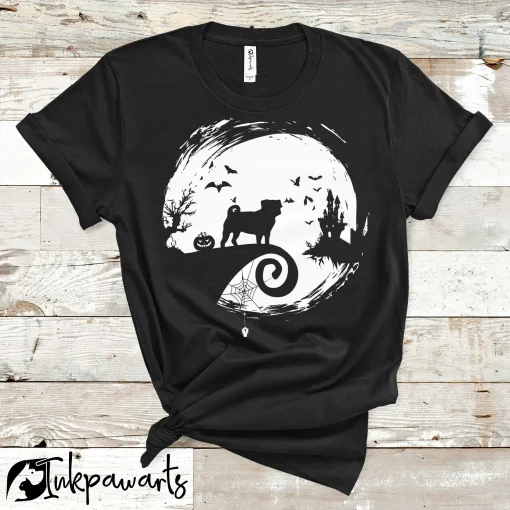 Dog T Shirt Pug Halloween Costume Moon Silhouette Creepy