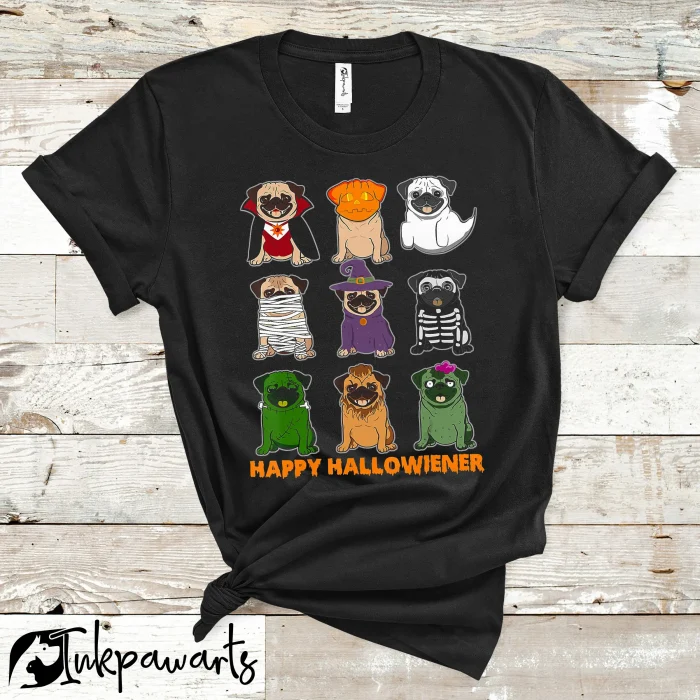 Inkpawarts.com Dog T Shirt Pug Happy Halloweiner Funny Halloween Dogs Lover