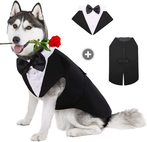 Pet Dog Halloween Dog Costumes Dog Tuxedo Formal Dog Suit and Bandana Set