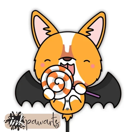 Metal Garden Sign Corgi With Bat Wings Halloween