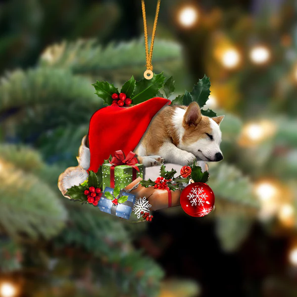 Corgi Christmas Ornament Corgi-Sleeping In Hat Two Sides Ornament Dog Sleeping Ornament