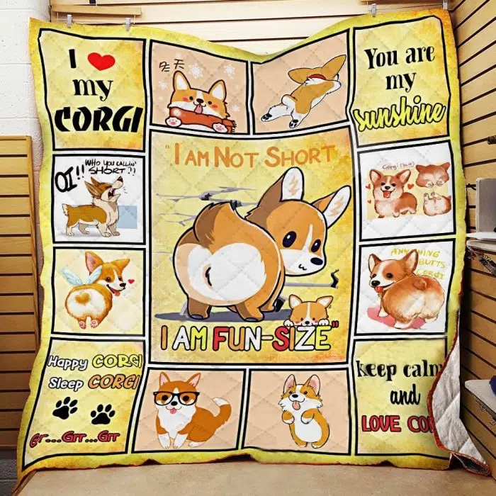 Corgi Christmas Quilt Blanket I’m Not Short I’m Fun