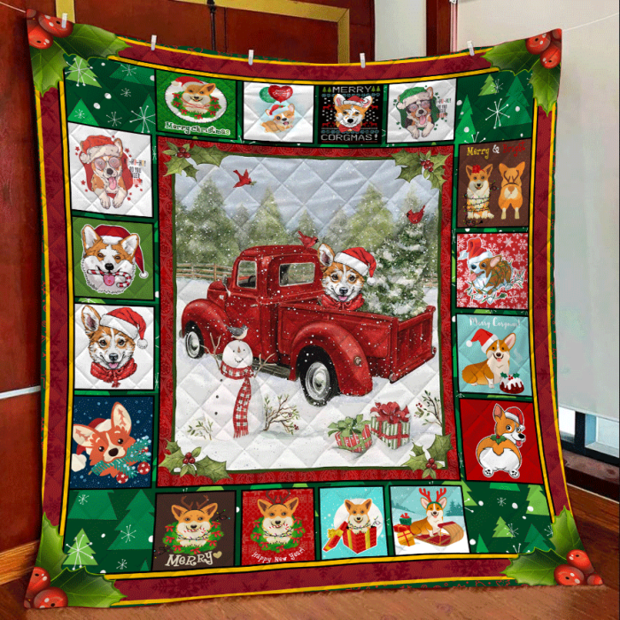 Corgi Christmas Quilt Blanket Pembroke Welsh Corgi Christmas