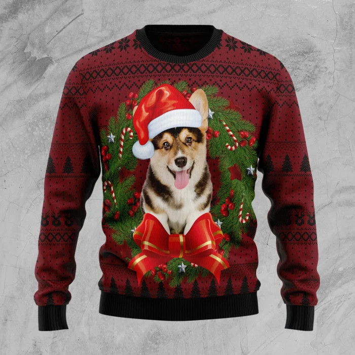 Corgi Dog Christmas Sweater Corgi Wreath Ugly Christmas Sweater