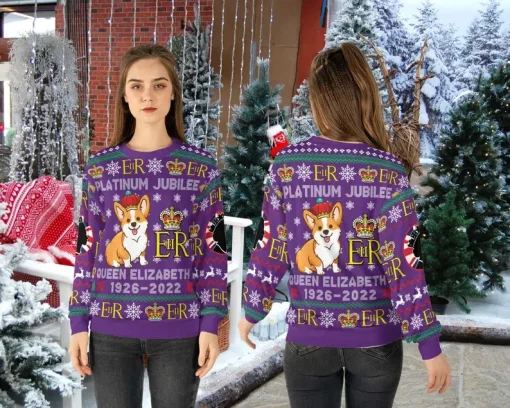 Corgi Dog Christmas Sweater Elizabeth Corgi Dog Ugly Christmas Sweater, Royal Corgi Christmas Sweater