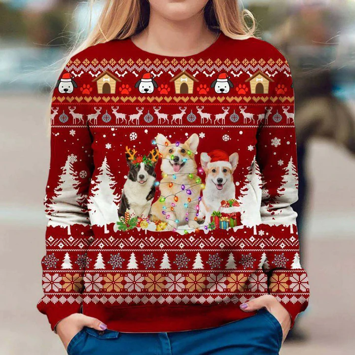 Corgi Welsh Corgi Christmas Sweater Santa Hat Dog Luggage Tag for