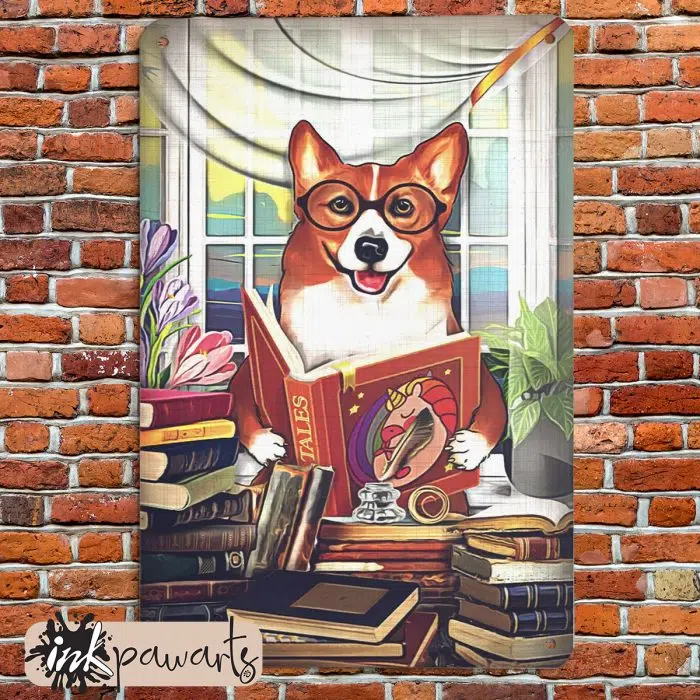 Corgi Metal Sign Corgi Read a Book