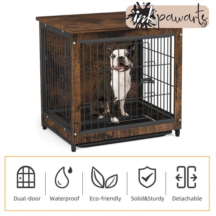 Wooden Dog Cage with Double Doors Removable Tray Pet Crate House Dog House
