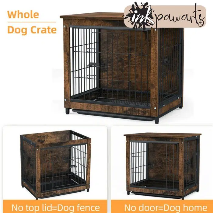 Wooden Dog Cage with Double Doors Removable Tray Pet Crate House Dog House