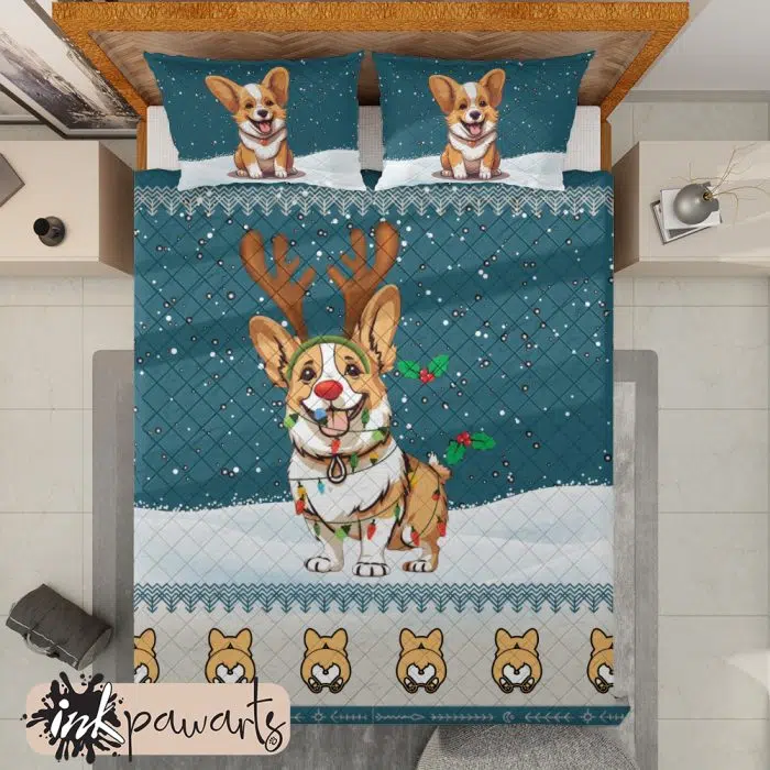 Corgi Bedding Set Christmas Christmas Reindeers