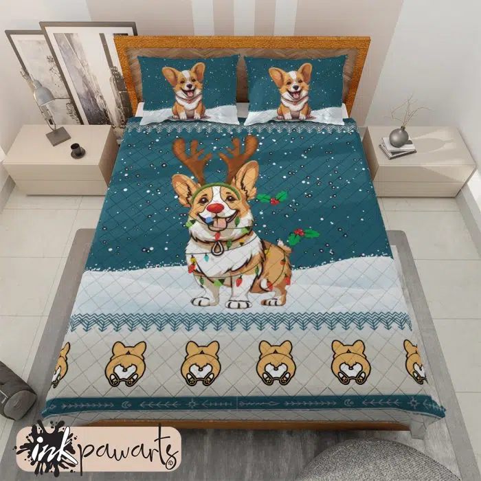 Corgi Bedding Set Christmas Christmas Reindeers