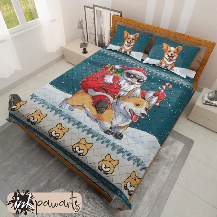 Corgi Bedding Set Christmas Santa Claus and Corgi Candy