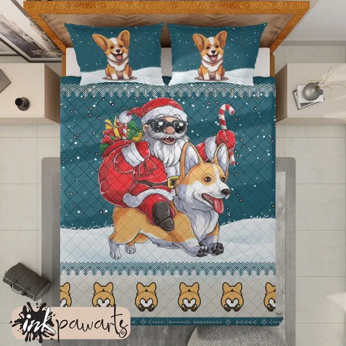 Corgi Bedding Set Christmas Santa Claus and Corgi Candy