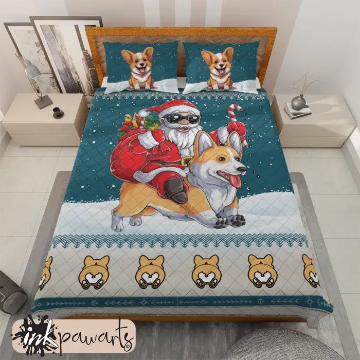 Corgi Bedding Set Christmas Santa Claus and Corgi Candy