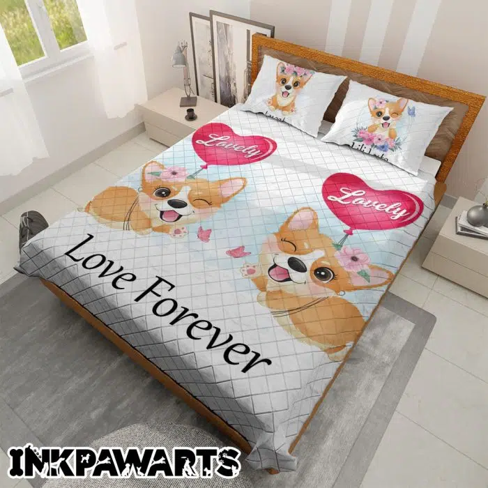 Corgi Bedding Set Valentine's Day Gifts I Love You Love Forever