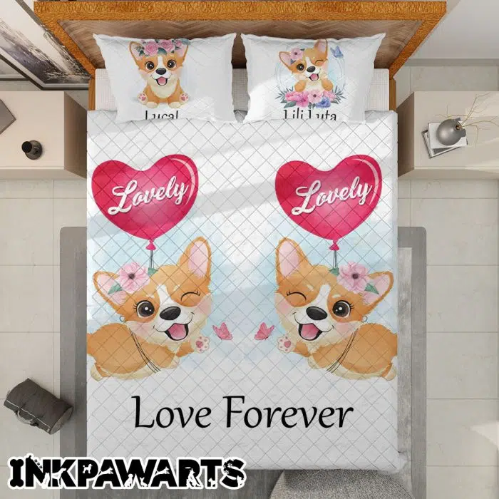 Corgi Bedding Set Valentine's Day Gifts I Love You Love Forever