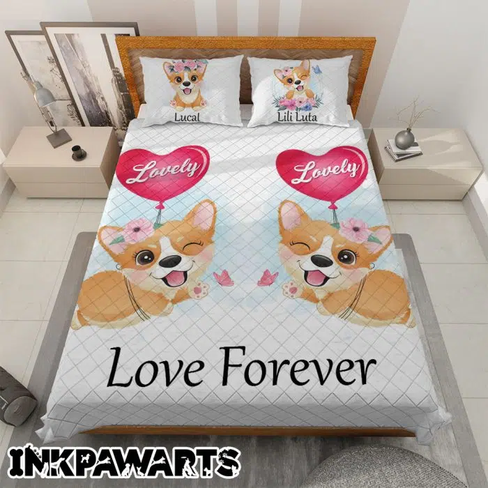 Corgi Bedding Set Valentine's Day Gifts I Love You Love Forever