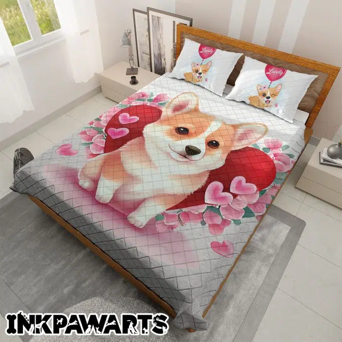 Corgi Bedding Set Valentine's Day Gifts I Love You Lovely