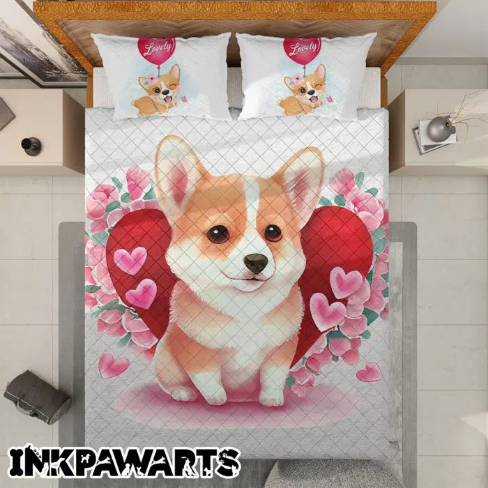 Corgi Bedding Set Valentine's Day Gifts I Love You Lovely