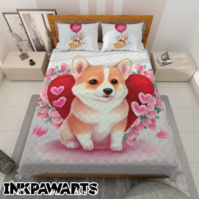 Corgi Bedding Set Valentine's Day Gifts I Love You Lovely