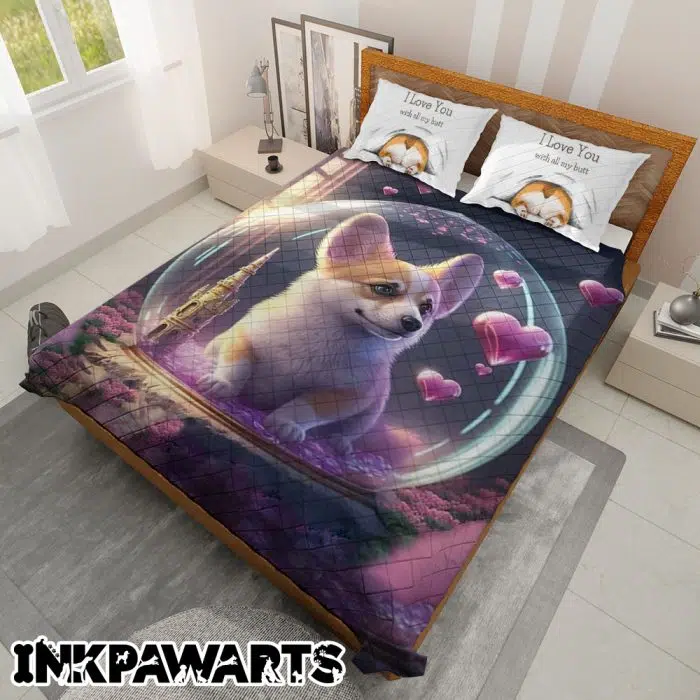 Corgi Bedding Set Valentine's Day Gifts I Love You With All My Butt