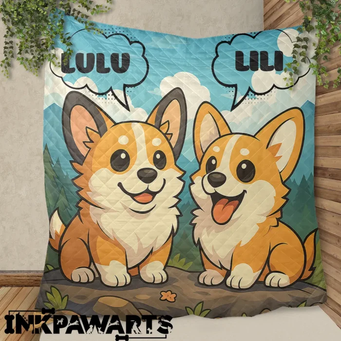 Couverture Matelassée Corgi Personnalisée – Plaid Aventure et Pique-nique