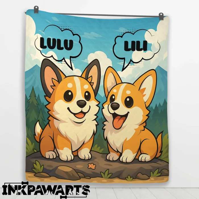 Couverture Matelassée Corgi Personnalisée – Plaid Aventure et Pique-nique